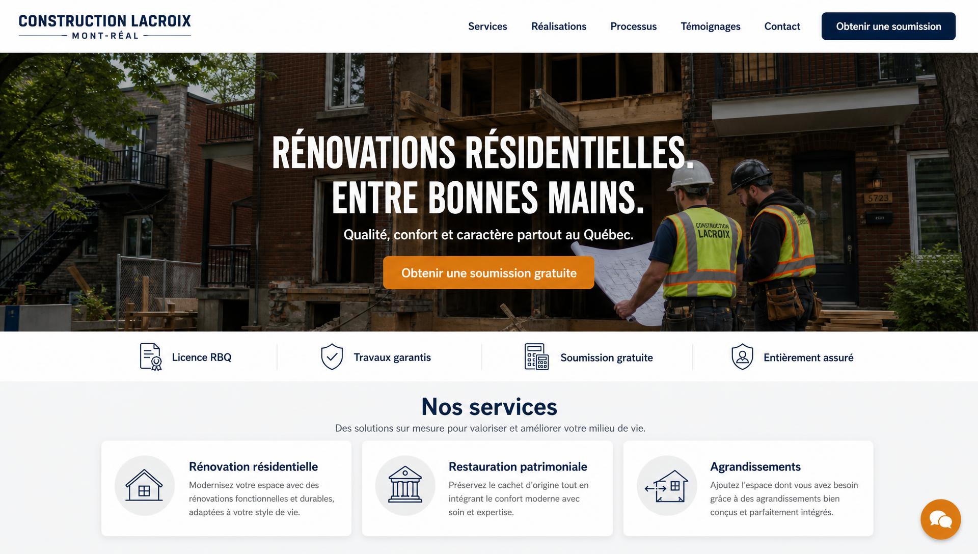 Construction company website mockup