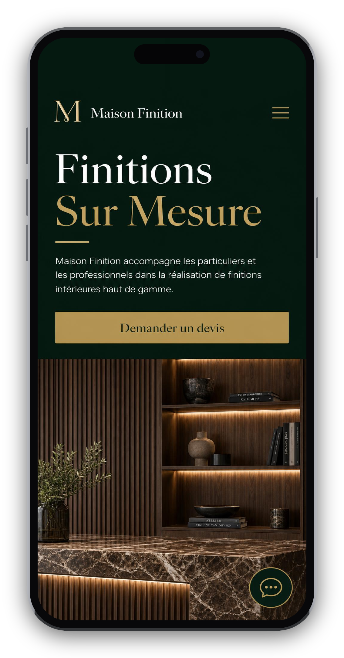 Finishing company website mockup on a phone